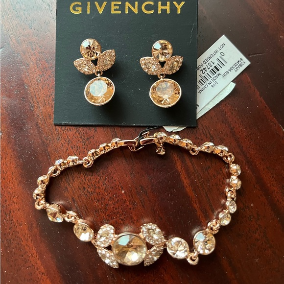 2 Piece Set Givenchy Rose Gold and Blush Crystal Drop Earrings and Bracelet set